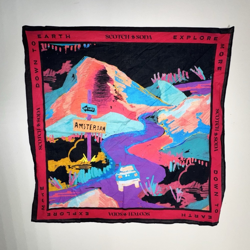 Scotch & Soda Maison Scotch Scarf Amsterdam Scene Print  Square Cotton 19"x19"